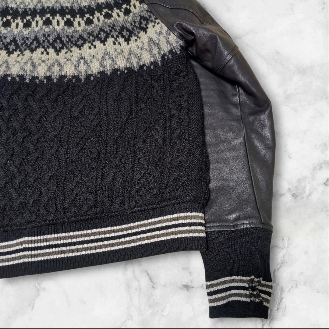 MIHARAYASUHIRO ショールカラー ニット切替スタジャン ホースレザー