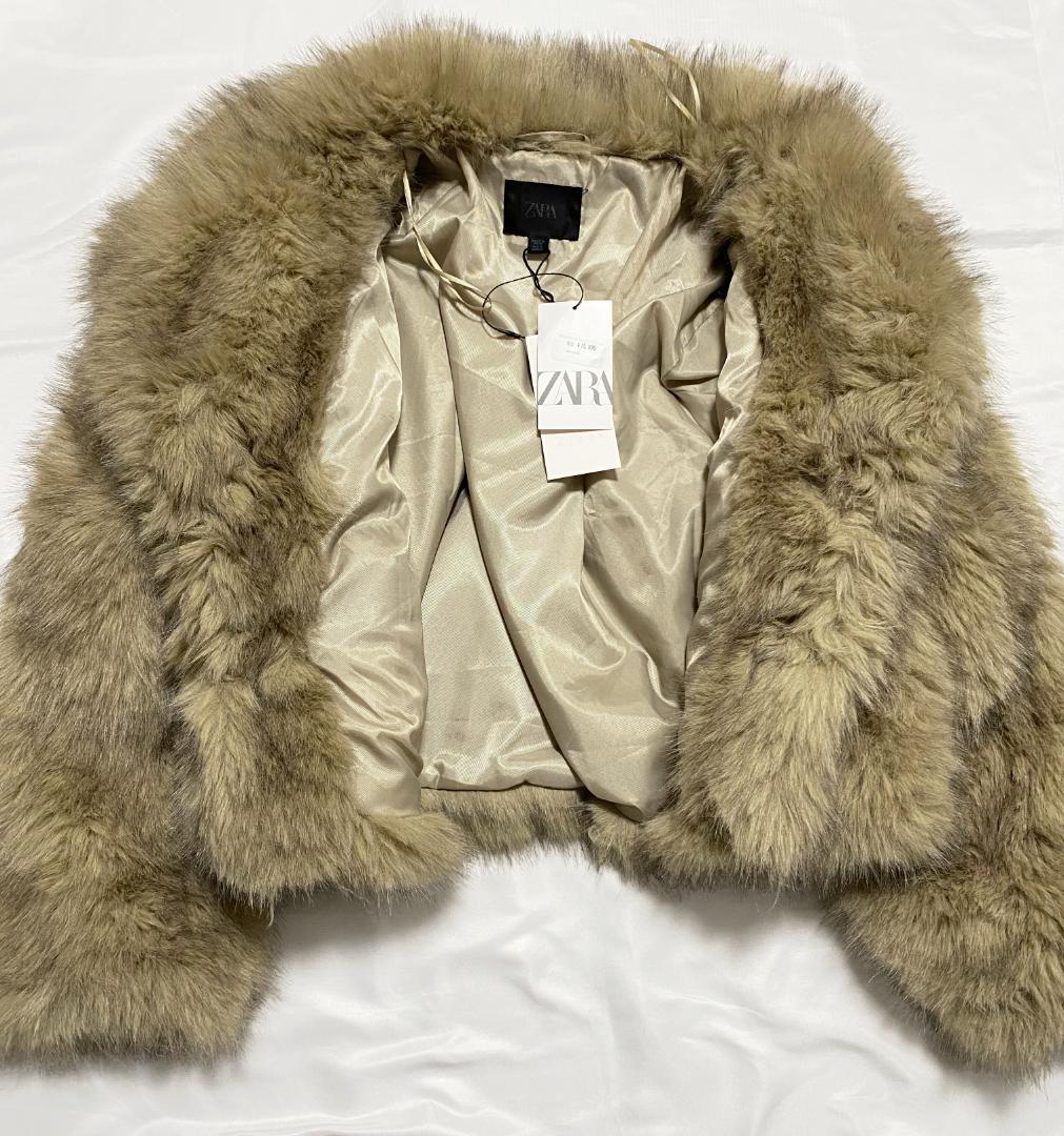 ザラ 新品 ライトベージュ ショートフェイクファーコート XL