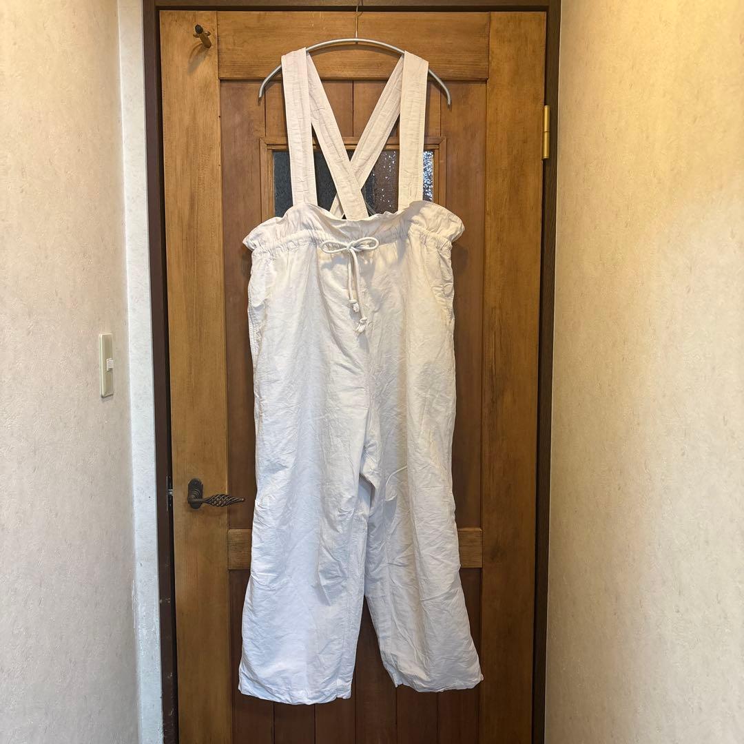 ネストローブ　コットンリネンタイプライター2WAYサロペット　ライトグレー