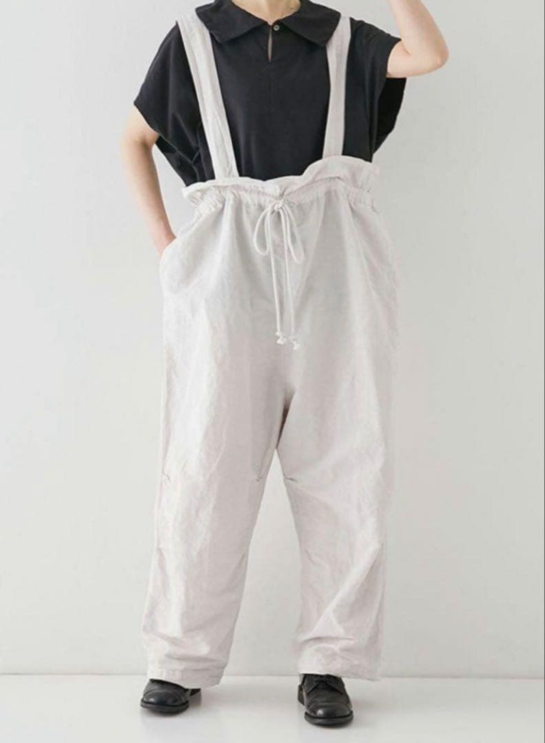 ネストローブ　コットンリネンタイプライター2WAYサロペット　ライトグレー