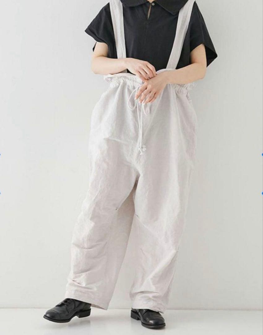 ネストローブ　コットンリネンタイプライター2WAYサロペット　ライトグレー