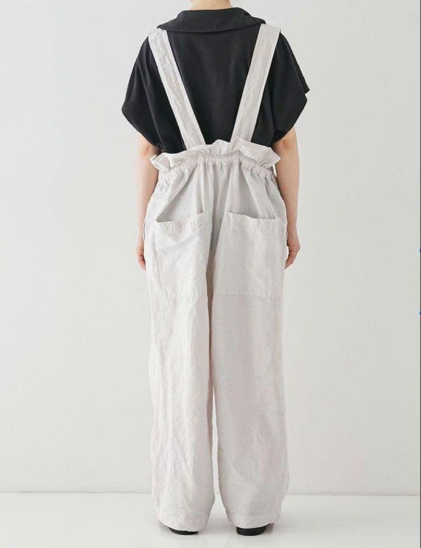 ネストローブ　コットンリネンタイプライター2WAYサロペット　ライトグレー