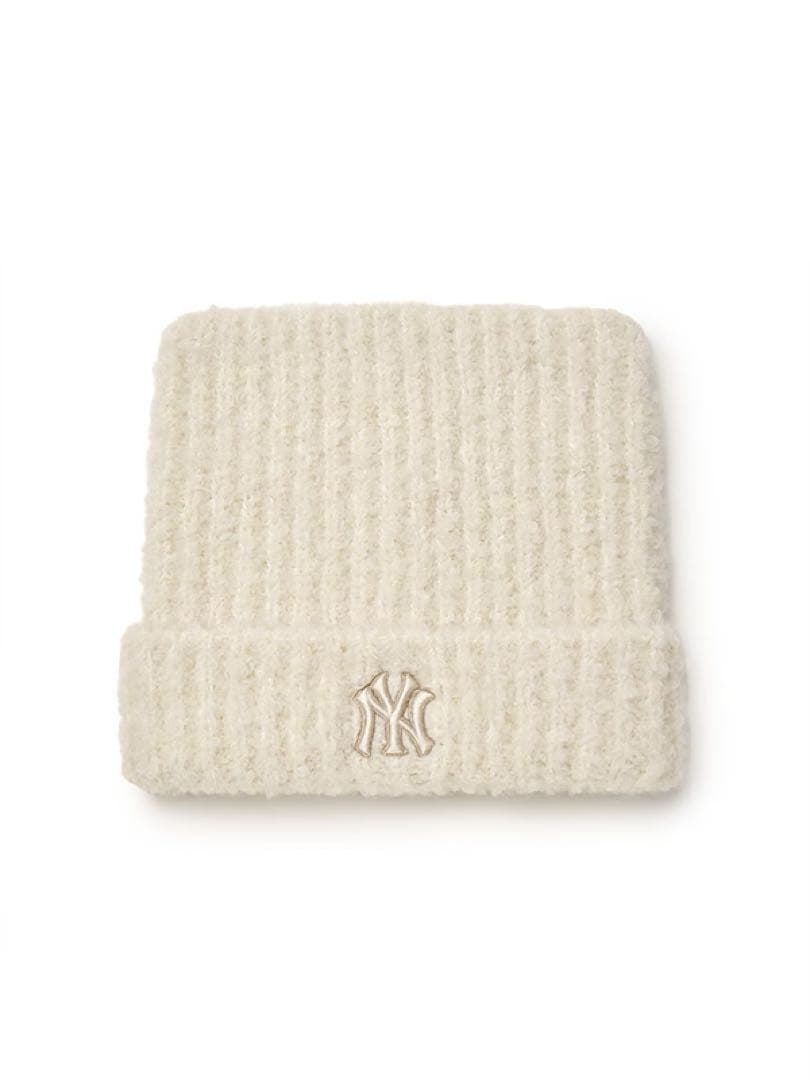 【新品】MLB 韓国限定 ビーニー 猫耳 ニット帽 カリナ着用 クリーム 紐なし