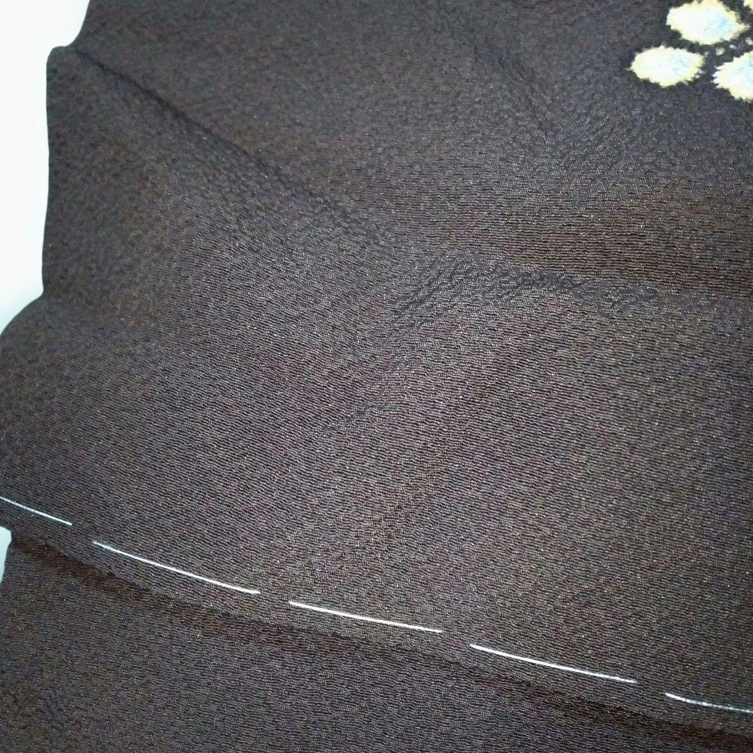 辻が花着物美しい花柄刺繍濃いブラウン系とネイビー躾付き新品未使用品逸品