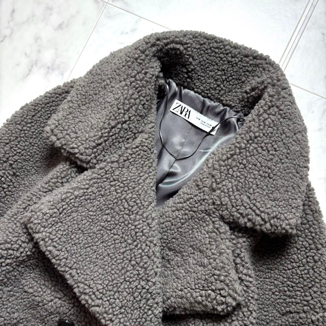 極美品✨ザラ ダブルブレスト フェイクボアコート テディベアコート グレー 38