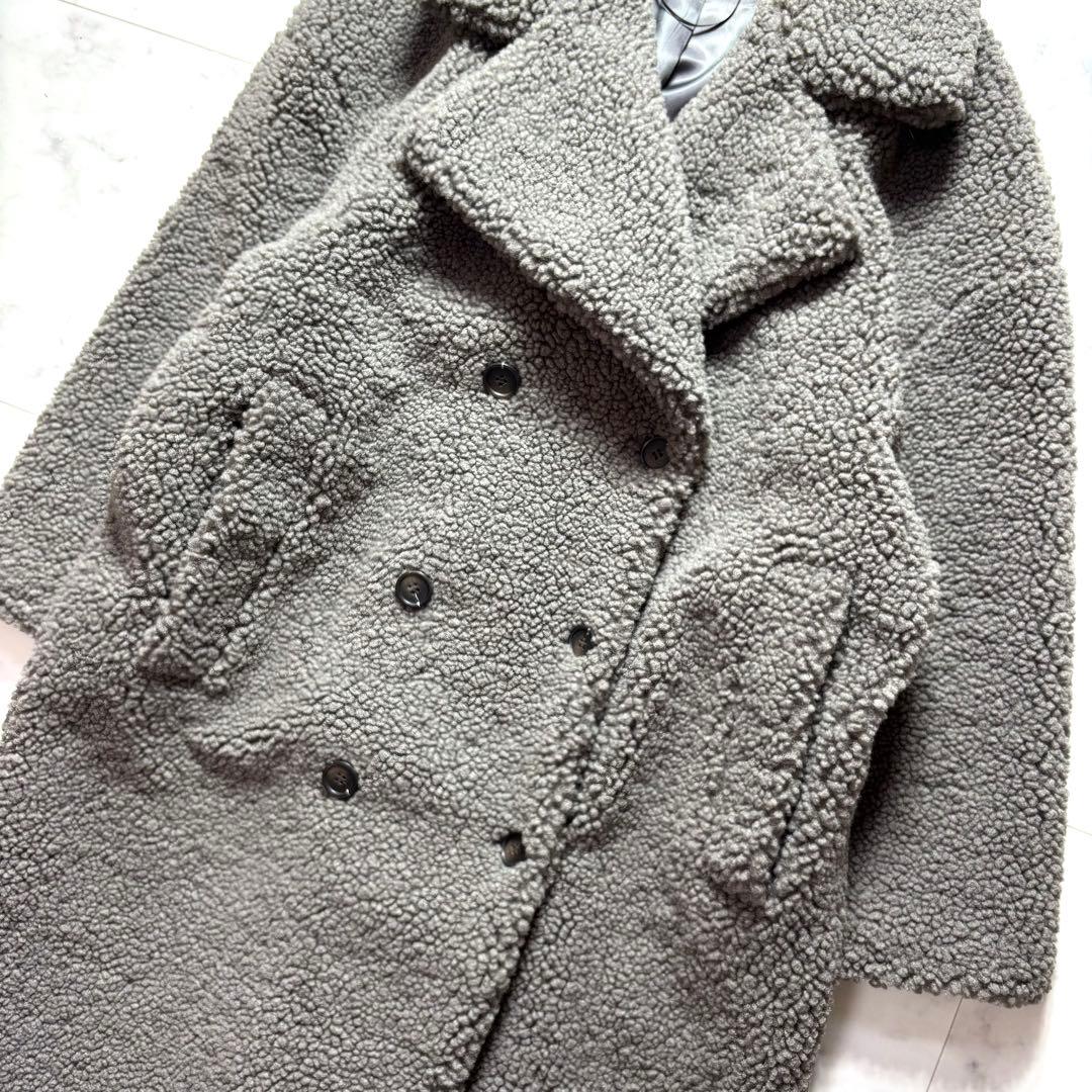 極美品✨ザラ ダブルブレスト フェイクボアコート テディベアコート グレー 38