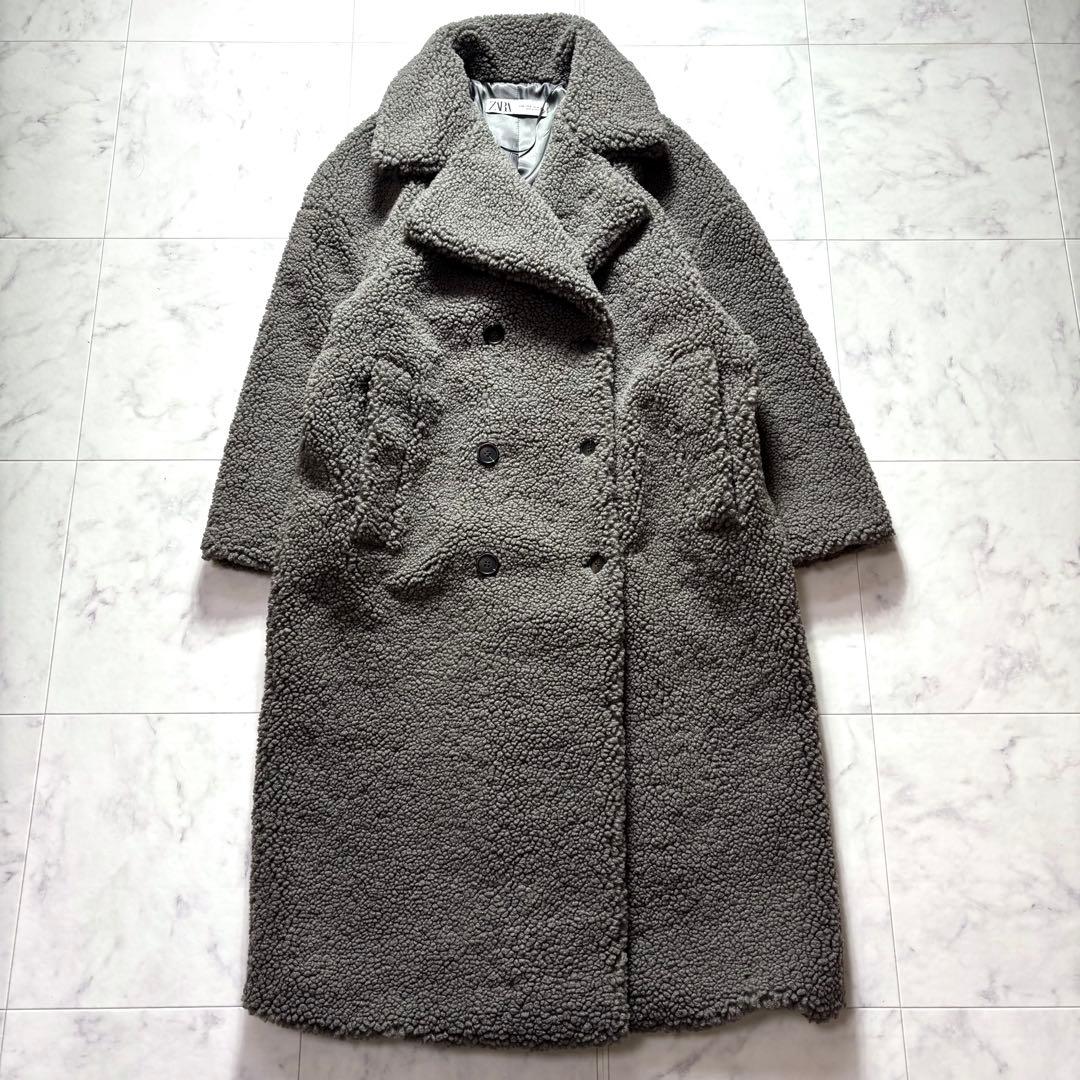 極美品✨ザラ ダブルブレスト フェイクボアコート テディベアコート グレー 38