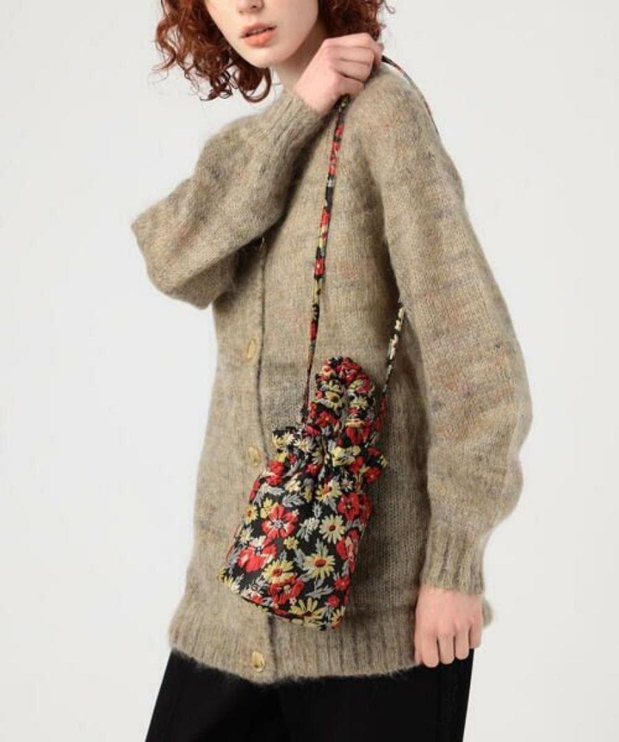 GANNI ボタニカル 巾着ショルダーバッグ　ブラック　刺繍　黒 ジャガード