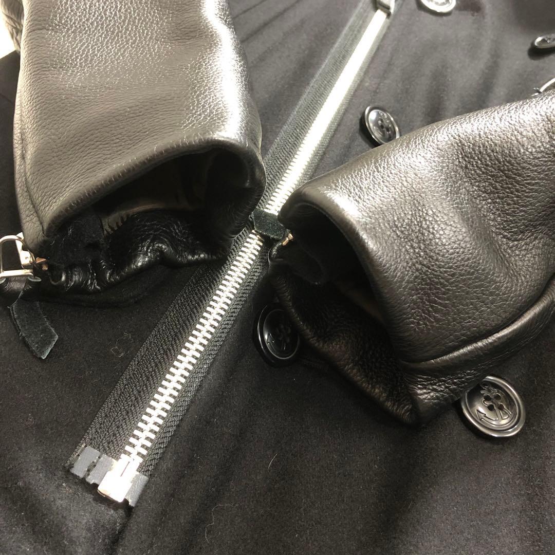 AVIREX　Pコート　切替　袖レザー　牛革　ワッペン　ダブル仕様　ブラック　L