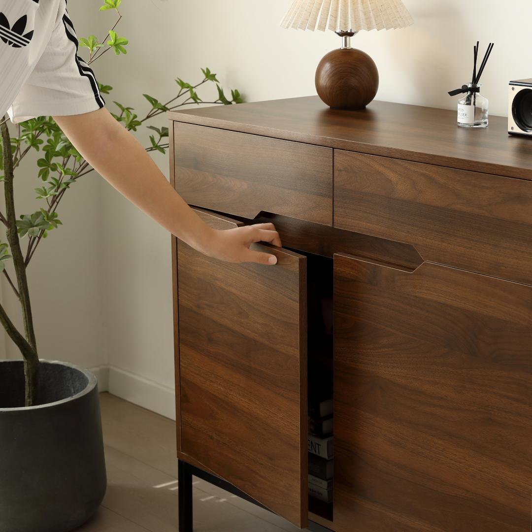 2セット！キャビネット 木製 脚付収納棚 サイドボード【幅90cm】BROWN