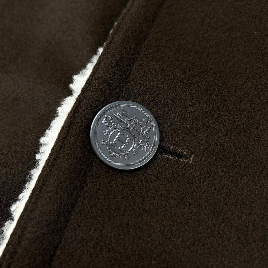 極美品 HERMES エルメス フランス製 カシミヤ×ムートン Pコート 52