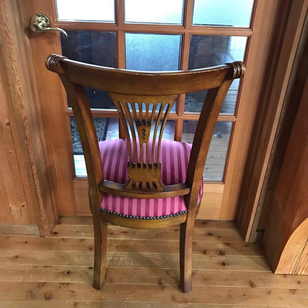 クラシックスタイル装飾背もたれ木製椅子 レッドストライプ