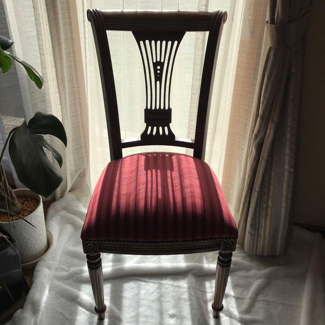 クラシックスタイル装飾背もたれ木製椅子 レッドストライプ