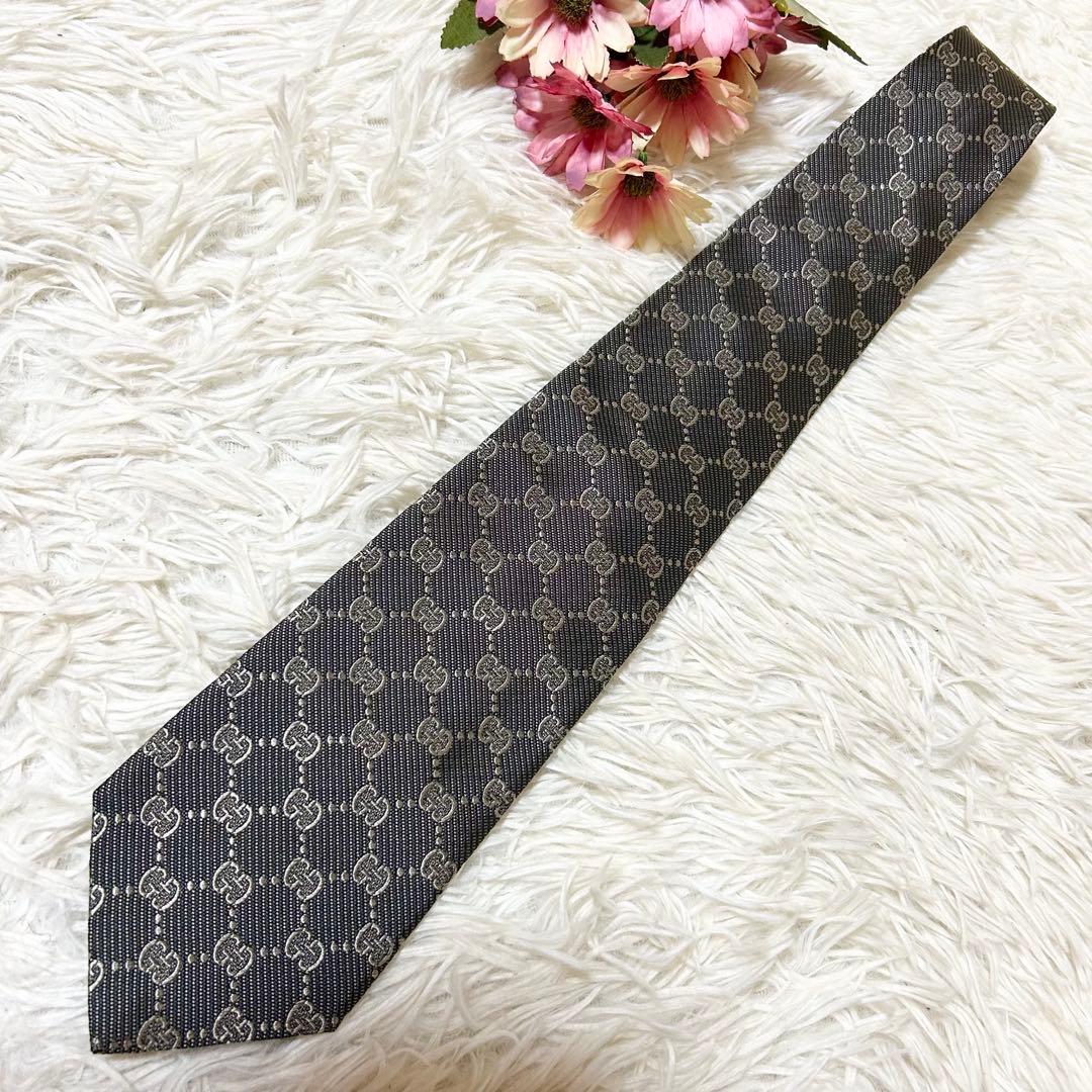 【極美品】グッチ GG 総柄 シルク 100% ネクタイ 【クリーニング済】