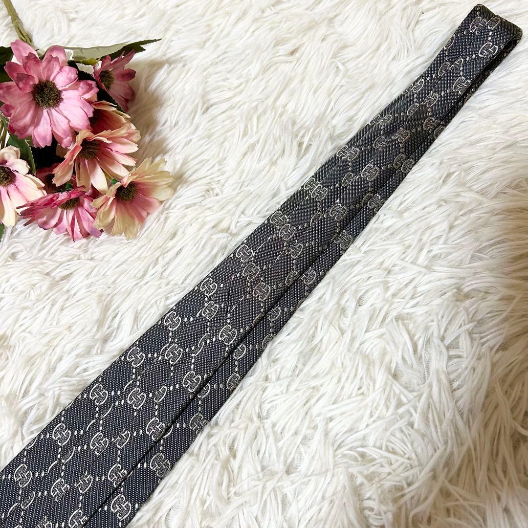 【極美品】グッチ GG 総柄 シルク 100% ネクタイ 【クリーニング済】