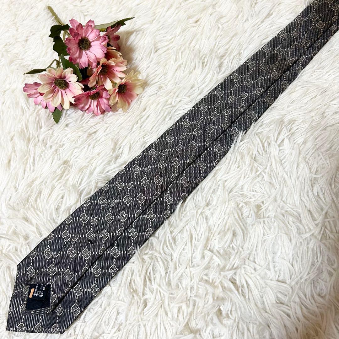 【極美品】グッチ GG 総柄 シルク 100% ネクタイ 【クリーニング済】