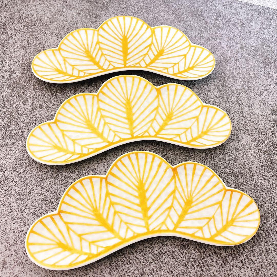 さるいぬきじご依頼品　幸楽窯　松葉形前菜皿　緑金　赤金　白金　5点セット