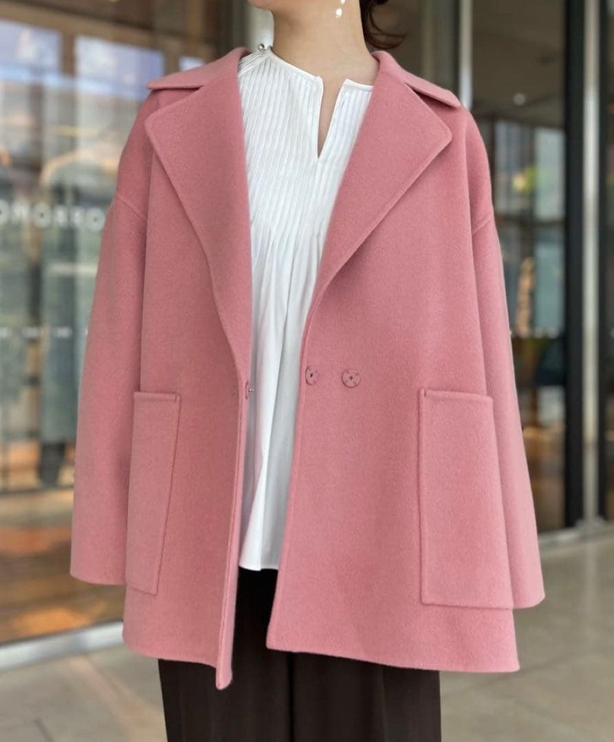 ボールジィ プレミアムウールリバーオープンカラーショートコート 34 ピンク