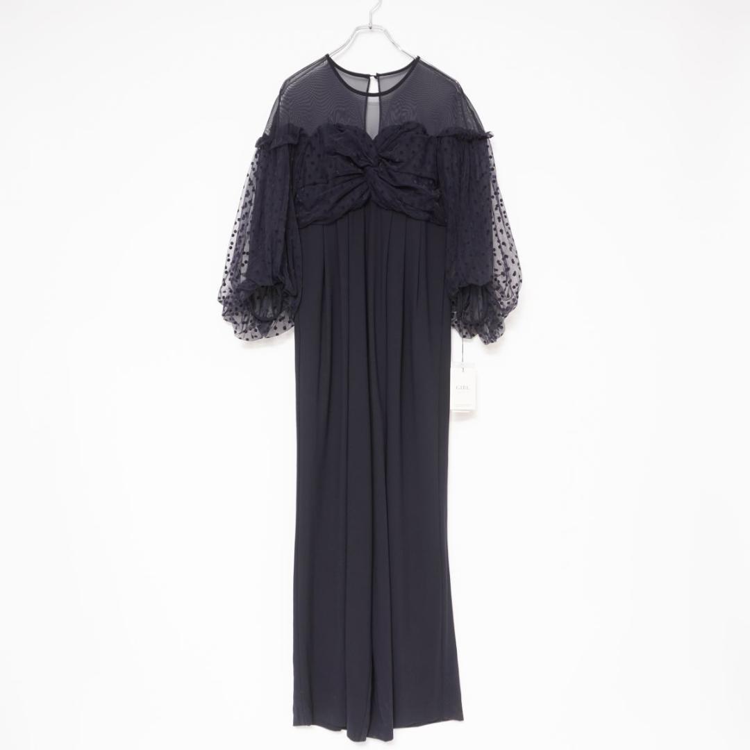 下札付 フロッキードットシアーパンツドレス ブラック サイズL*CD127