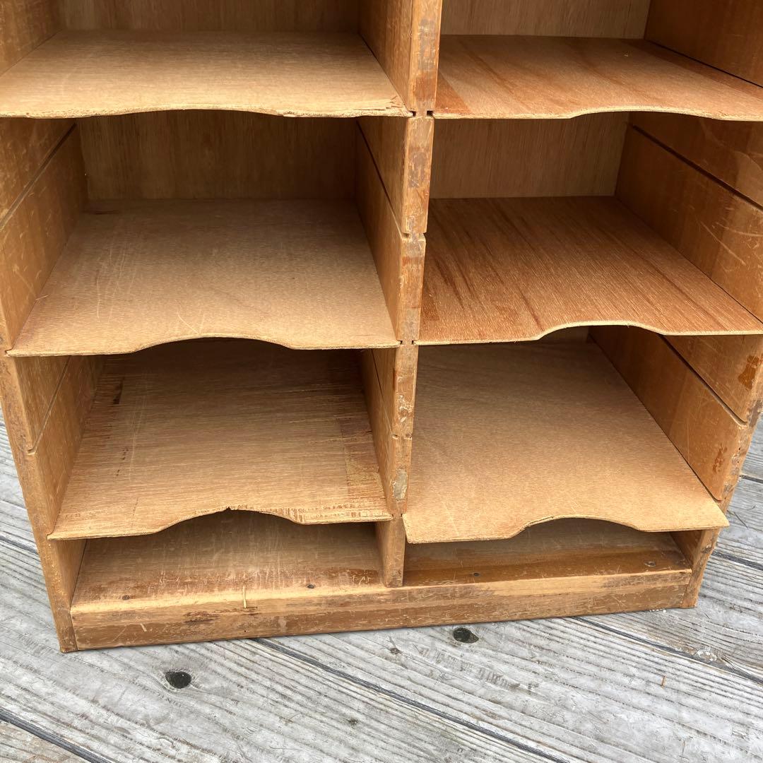 昭和レトロ 古家具 木製棚 書類入れ カルテケース 2列8段 事務用品ビンテージ