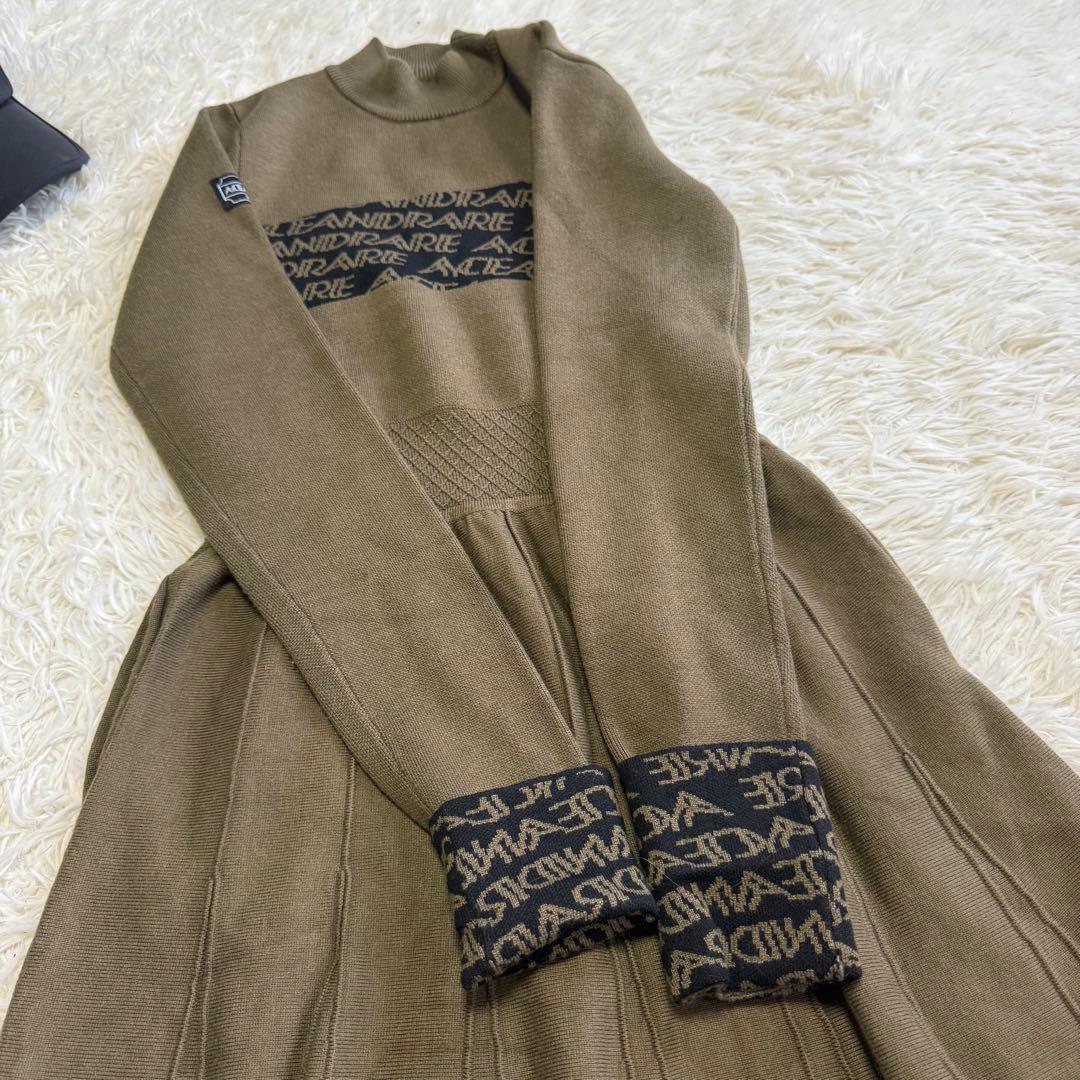 【エースアンドレア】美品♡ニットワンピース モックネック ロゴ 168S カーキ