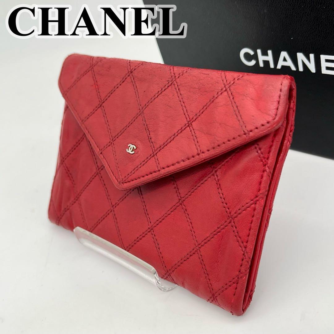 CHANEL ケース 小銭入れ ビコローレ ココマーク レッド レザー