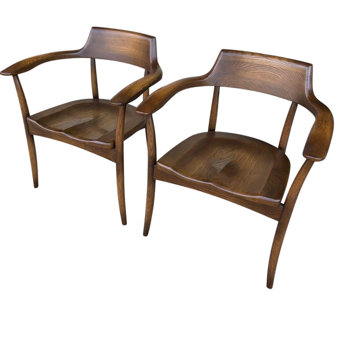 【希少】大塚家具 アームチェア ダイニングチェア 板座 ナラ材 ①