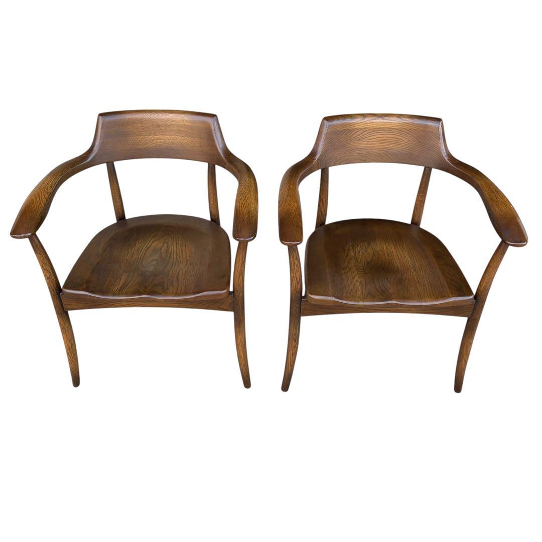 【希少】大塚家具 アームチェア ダイニングチェア 板座 ナラ材 ①