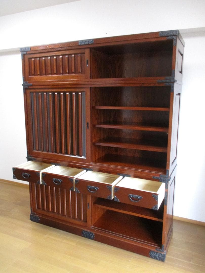 ★ 民芸家具 茶箪笥 茶棚 幅151.5cm 木製 水屋 箪笥 家具 食器棚