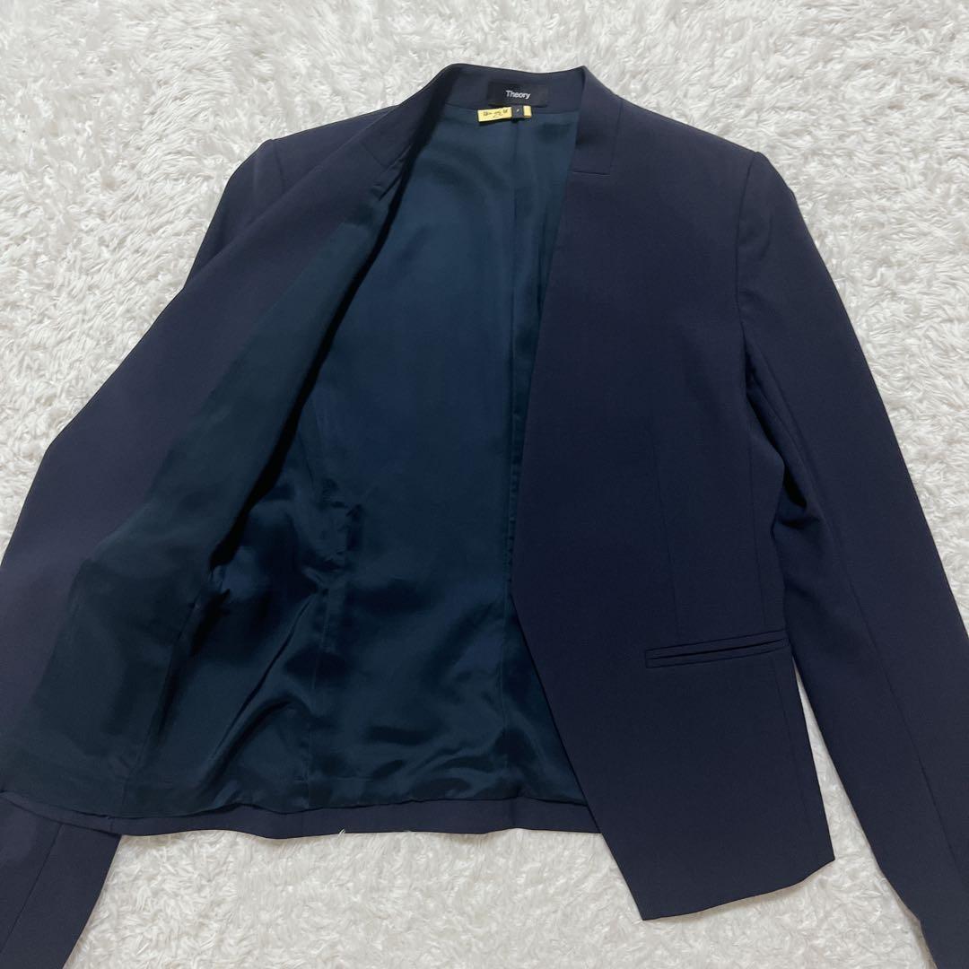 美品✨Theory ノーカラージャケット　現行　ストレッチ　LANAI 紺　2