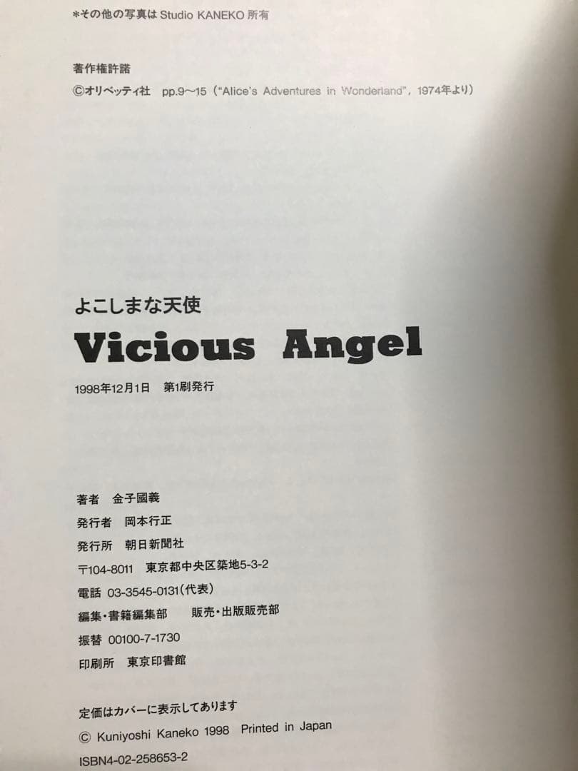 よこしまな天使　Vicious Angel　金子國義　毛筆署名落款　帯　初版