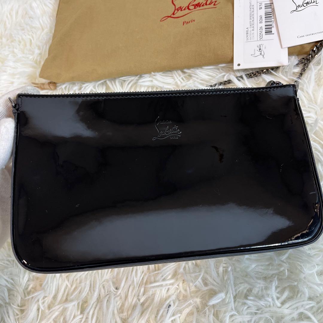 クリスチャンルブタン　チェーンショルダーバッグ　黒　エナメル　花柄