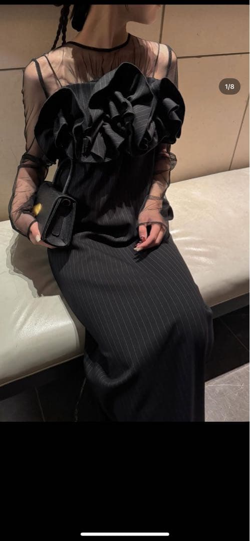 スーツ・フォーマル・ドレス Wavy frill bustier stripedress (LE'RURE)