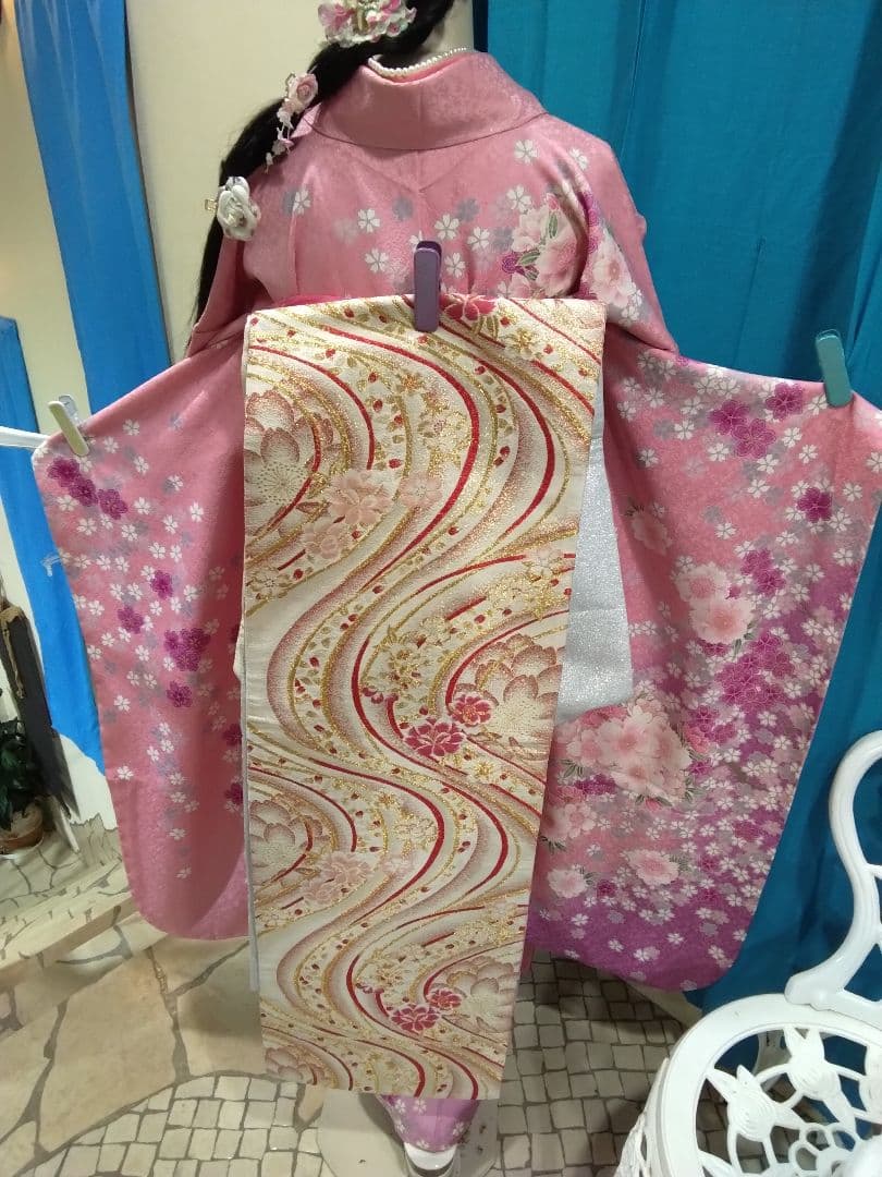 振袖フルセット、正絹新品未使用、成人式、半襟重ね衿帯揚げ帯締め、西陣袋帯、襦袢