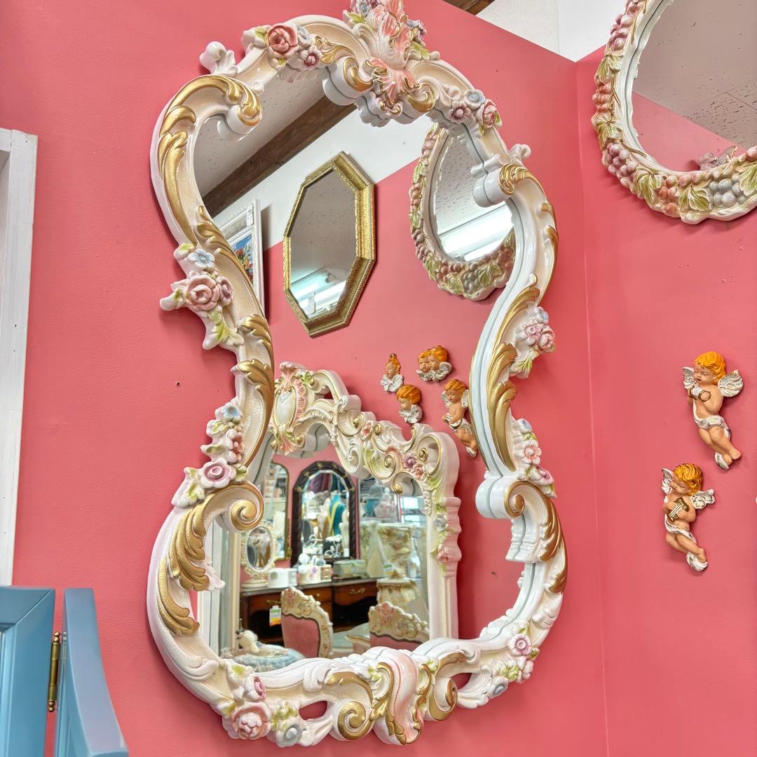 ロココRAZAミラー　壁掛け鏡 フラワー装飾