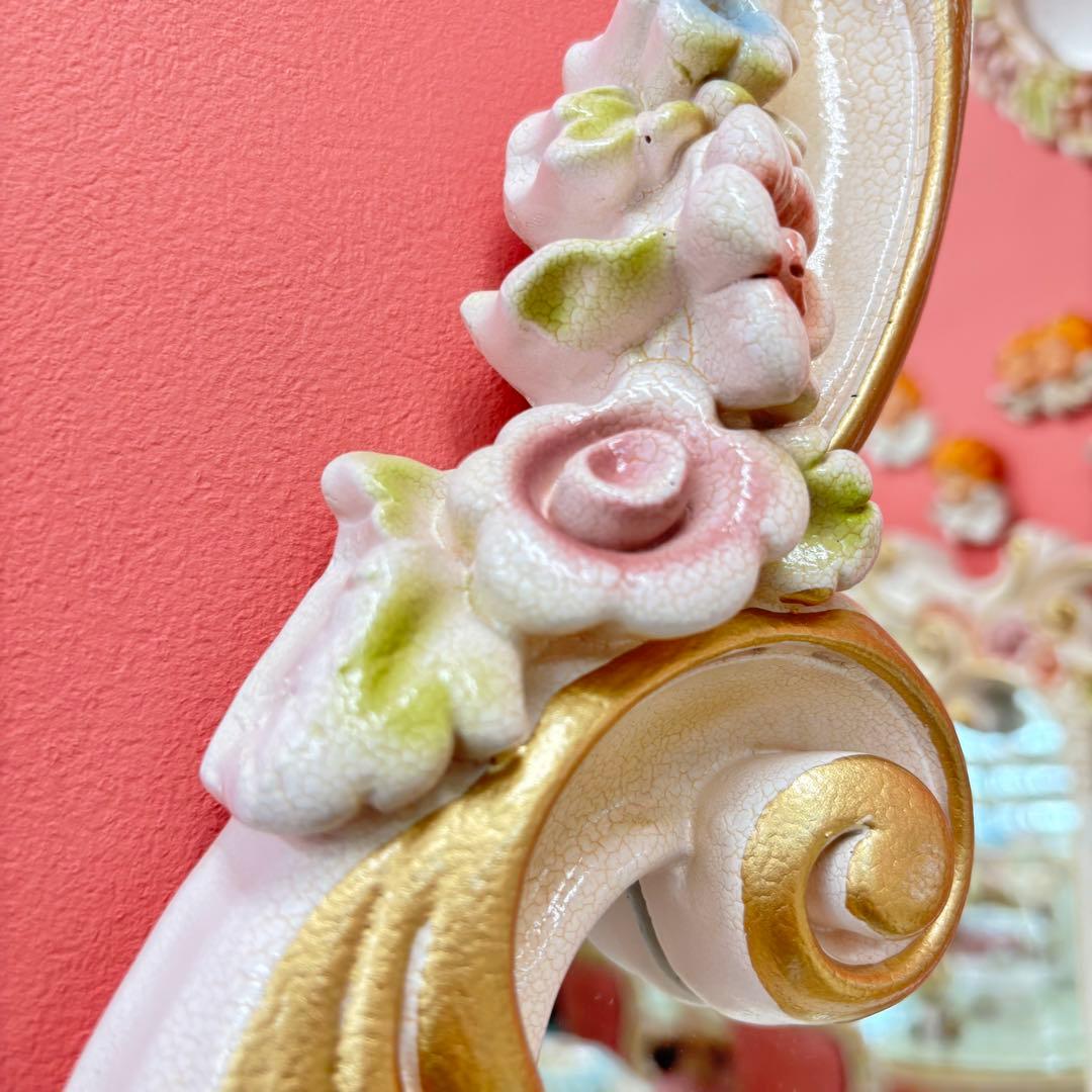 ロココRAZAミラー　壁掛け鏡 フラワー装飾