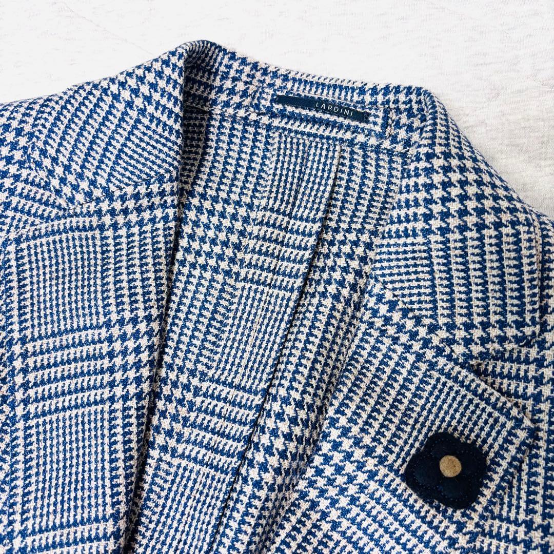 【新品】ラルディーニ　テーラードジャケット　ブートニエール　千鳥　麻　48