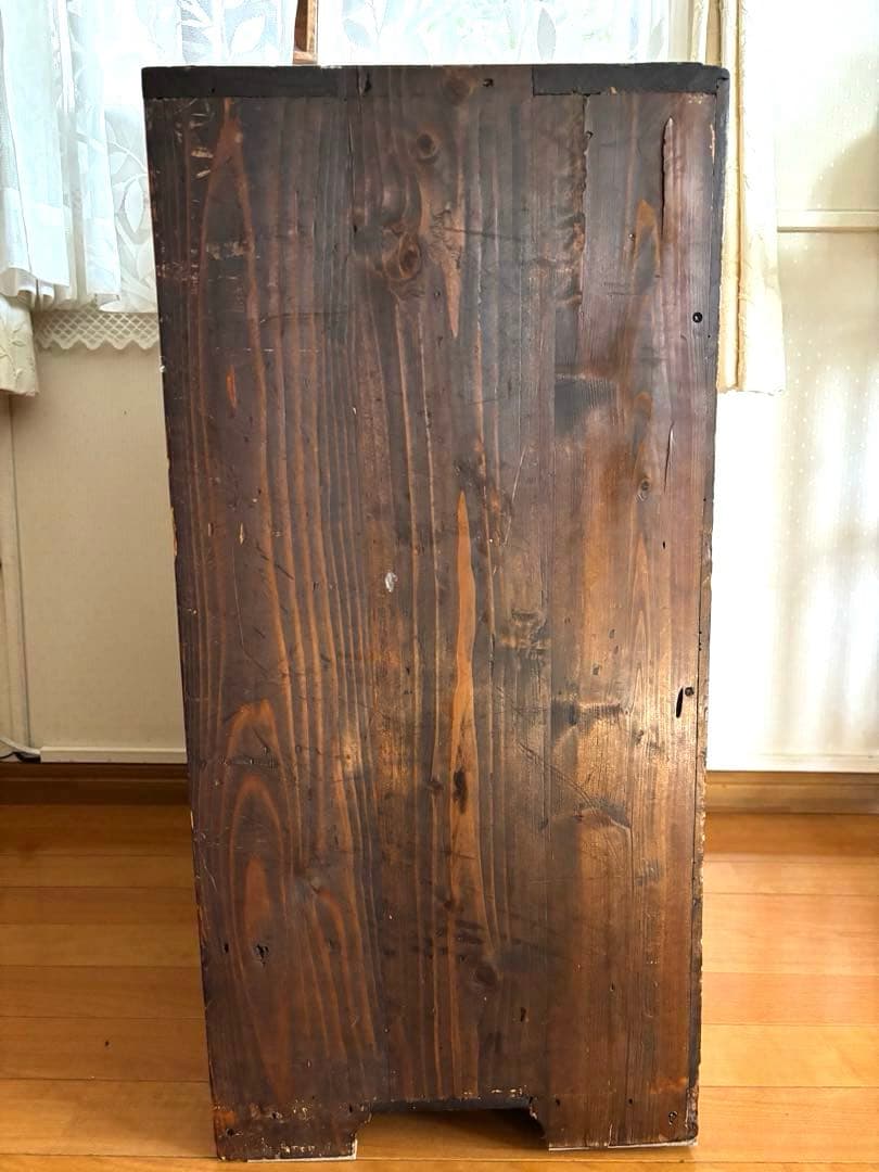 アンティーク　昭和レトロ　モールガラス　茶箪笥　チェスト　収納棚　古民家家具