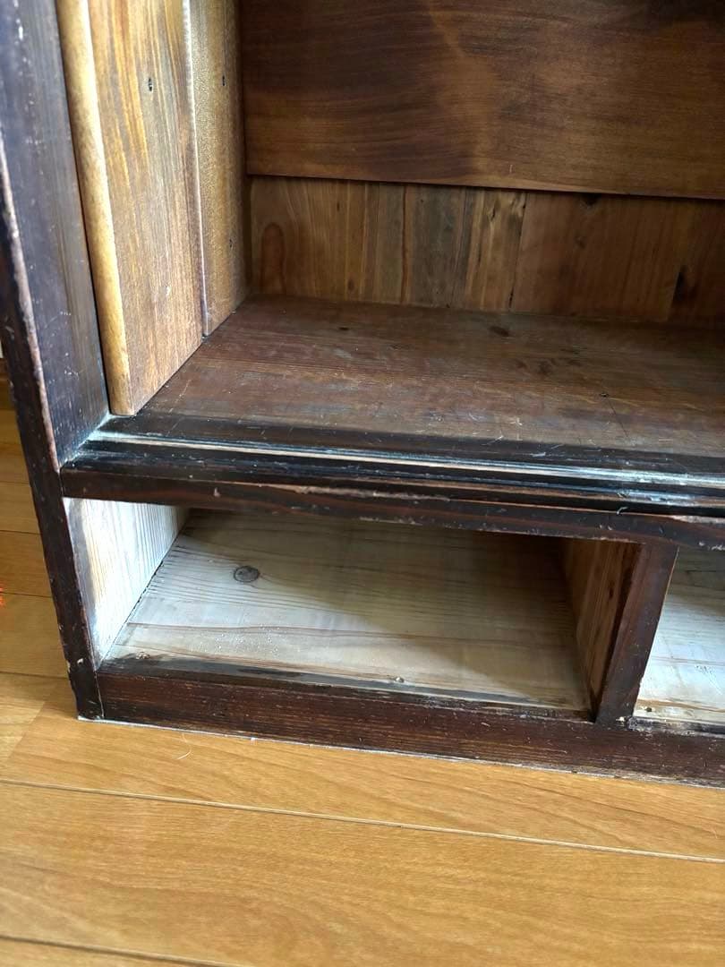 アンティーク　昭和レトロ　モールガラス　茶箪笥　チェスト　収納棚　古民家家具