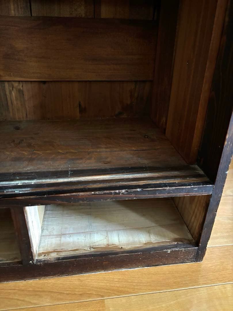 アンティーク　昭和レトロ　モールガラス　茶箪笥　チェスト　収納棚　古民家家具