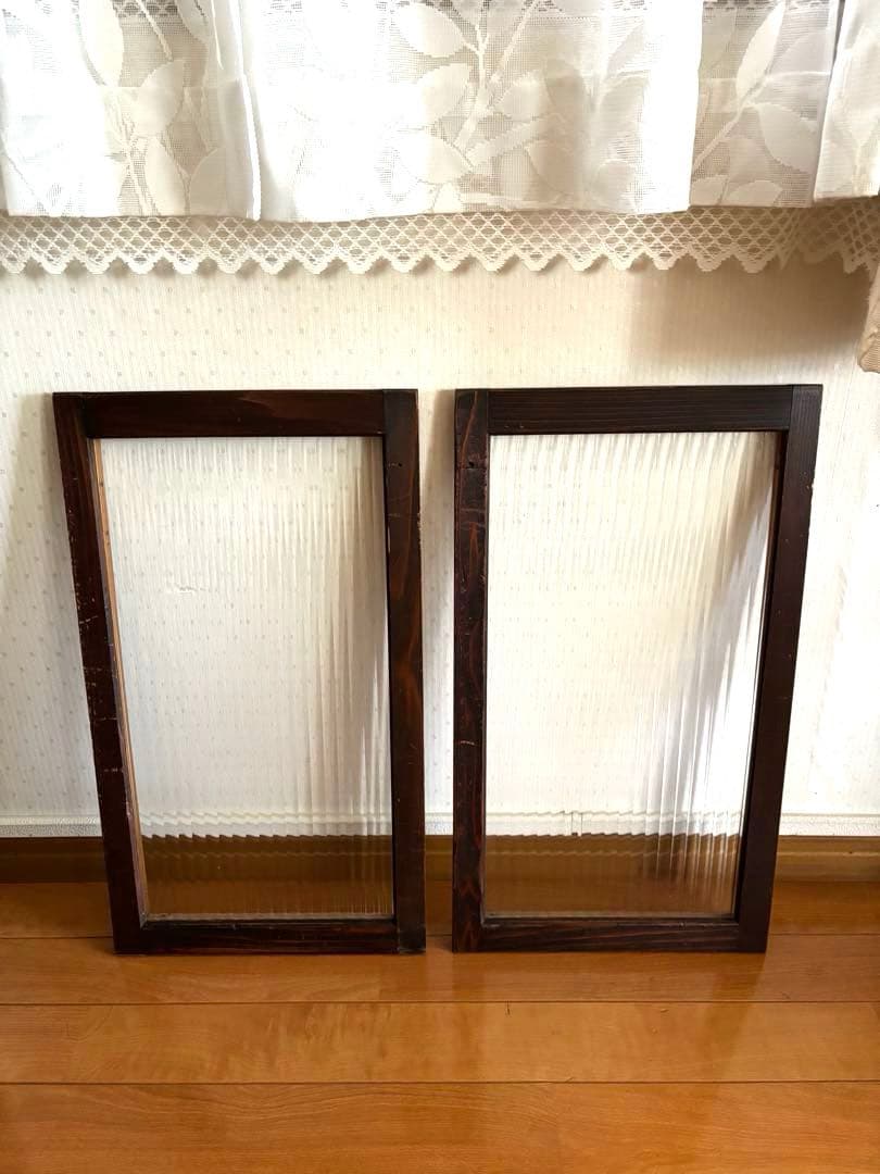 アンティーク　昭和レトロ　モールガラス　茶箪笥　チェスト　収納棚　古民家家具