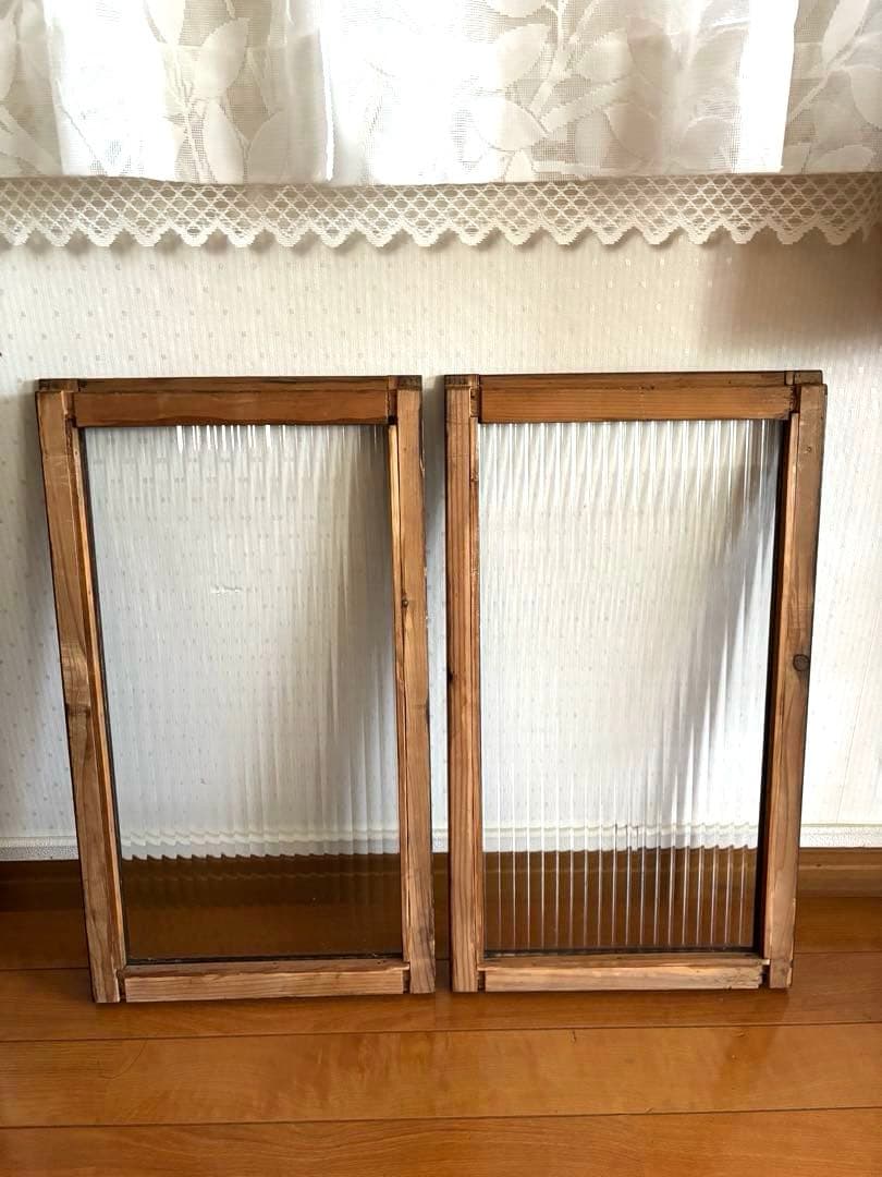 アンティーク　昭和レトロ　モールガラス　茶箪笥　チェスト　収納棚　古民家家具