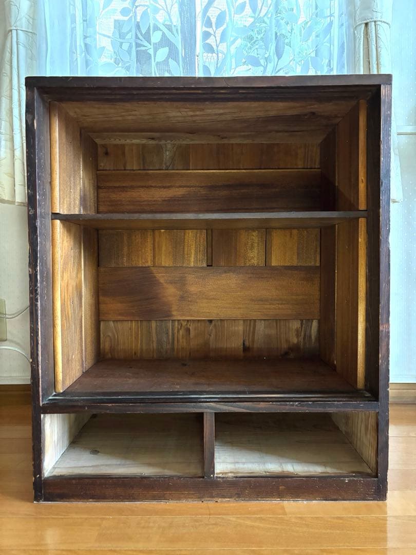 アンティーク　昭和レトロ　モールガラス　茶箪笥　チェスト　収納棚　古民家家具