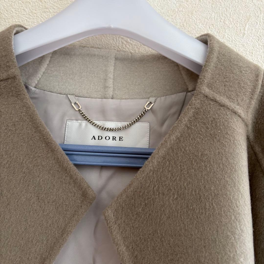 アドーア　カシミヤ　ウール　ノーカラー　ショート　コート