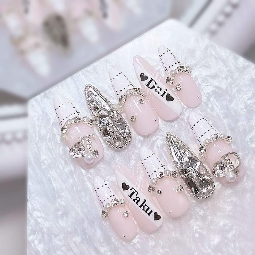 ネイルチップ 量産型 シンプルネイル ちゅるんネイル スナ系 ツイードネイル 白