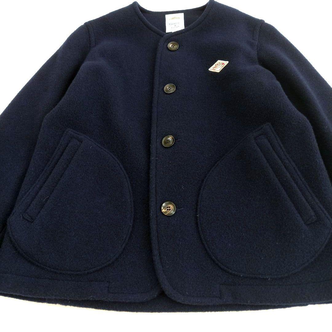 DANTON ダントン ウールモッサー ノーカラージャケット コート ネイビー