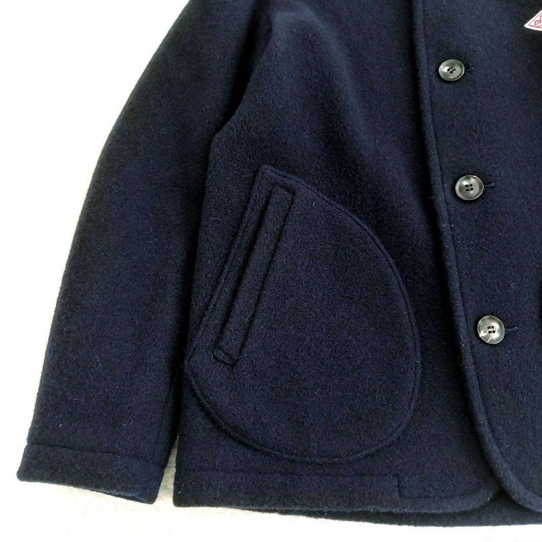 DANTON ダントン ウールモッサー ノーカラージャケット コート ネイビー
