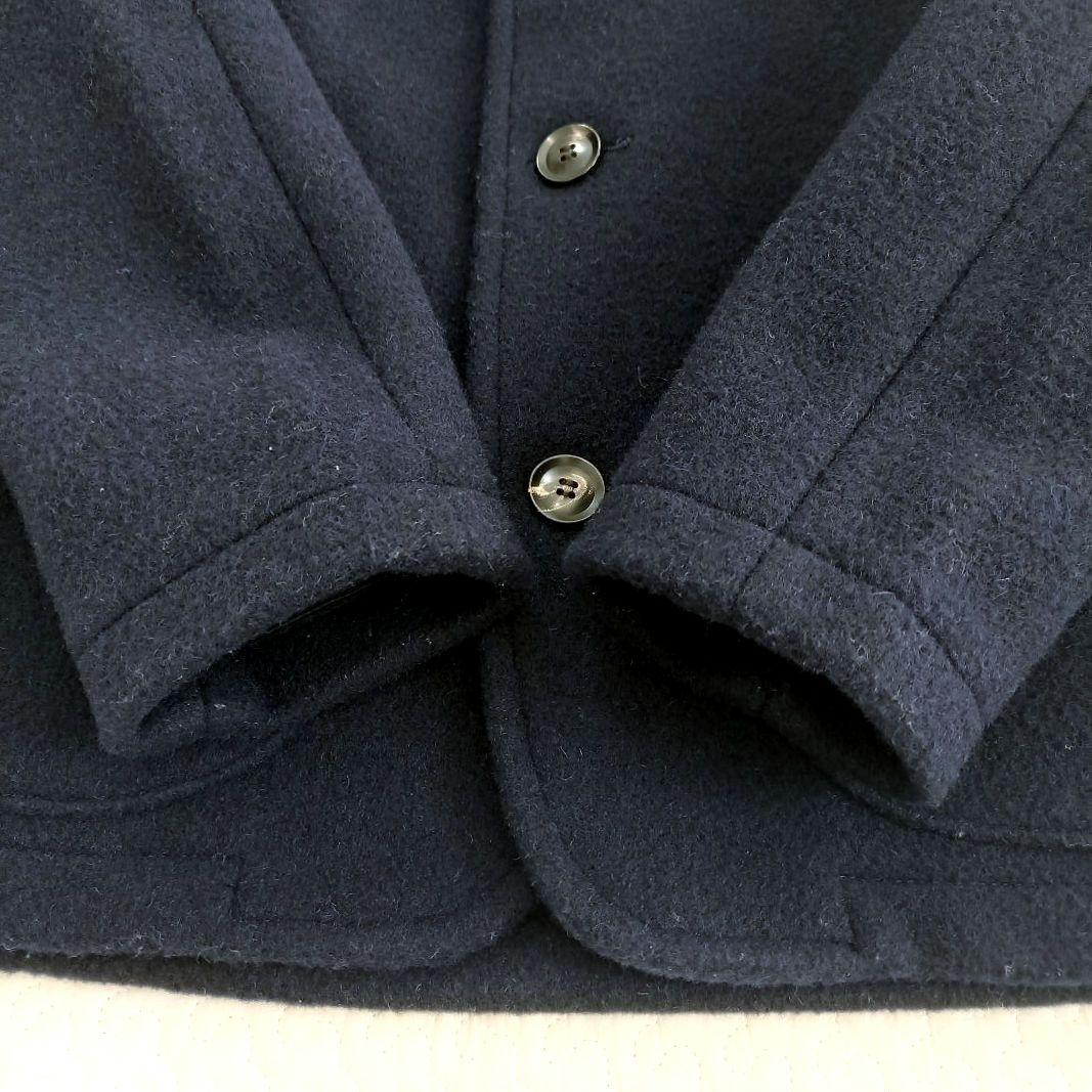DANTON ダントン ウールモッサー ノーカラージャケット コート ネイビー