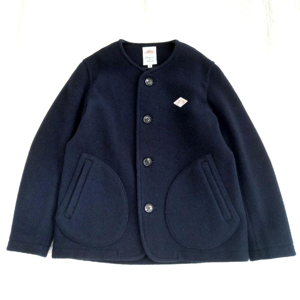 DANTON ダントン ウールモッサー ノーカラージャケット コート ネイビー