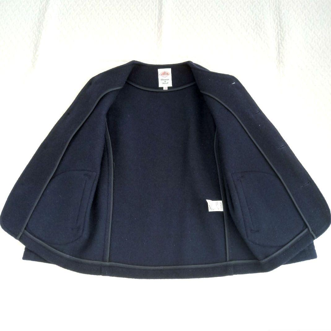 DANTON ダントン ウールモッサー ノーカラージャケット コート ネイビー